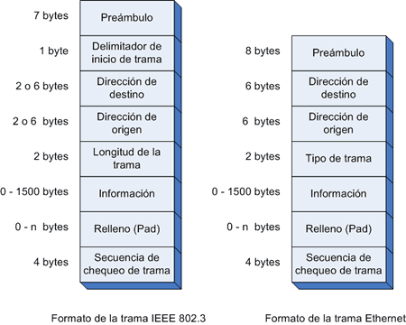 Diferencias formato de la trama ethernet