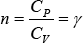 Valores del exponente politrópico n para diferentes transformaciones