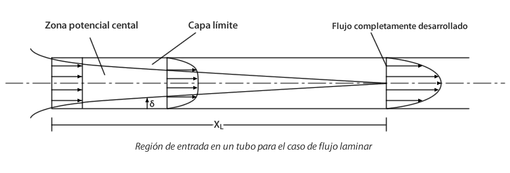 Región de entrada en un tubo para el caso de flujo laminar 