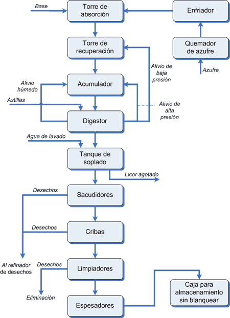 Diagrama de flujo del proceso químico al sulfito